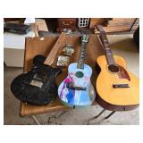 Three Guitars and Accessories Including Bridge and Picks - All for parts or repair