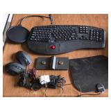 Adesso Keyboard with Built-in Trackball, Two Wired Mice, Wireless Charger, and Lention Mouse Pad - All Untested