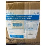 MSRP $250 25/CS NEW CARDINAL HEALTH CONVERTERS PROFESSIONAL LAB JACKETS X-LARGE WHITE, KNIT COLLAR, KNIT CUFFS, SNAP CLOSURE, POCKETS, LATEX FREE, MEDICAL LAB PROTECTIVE USE