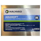 MSRP $300+ 10 BOXES HALYARD 43934 AQUASOFT POWDER-FREE NITRILE EXAM GLOVES (M) - ULTRA-THIN FORMULATION, CHEMOTHERAPY TESTED, DUAL-OPENING BOX DESIGN - EXP 10/27 OR LATER - CLINIC/RESALE READY!