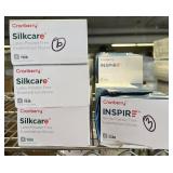 MSRP $350+ 9 BOXES MIXED CRANBERRY EXAM GLOVES (S), 6 SILKCARE LATEX 7816 + 3 INSPIRE NITRILE 3386, POWDER-FREE, TEXTURED GRIP, SKIN CONDITIONING LANOLIN VITAMIN E, MEDICAL DENTAL LAB USE, MIXED INVEN