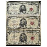 1963 Red Seal $5 Dollar Notes