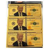 24K Gold Foil $1,000,000 Dollar Notes Trump