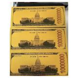 24K Gold Foil $1,000,000 Dollar Notes Trump