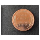 1 Ounce .999 Fine Copper Round 1909-S V.D.B. Lincoln Cent