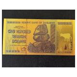 24K Gold Foil $100,000,000,000,000 One Hundred Trillion Dollar Bank of Zimbabwe