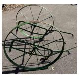 Antique 23.5" Single Wheel Push Plow and Antique Milk Cart with 35.5" Wheels