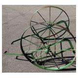 Antique 23.5" Single Wheel Push Plow and Antique Milk Cart with 35.5" Wheels