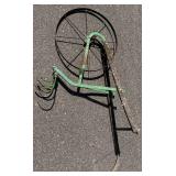 Antique 23.5" Single Wheel Push Plow and Antique Milk Cart with 35.5" Wheels