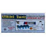 Strike Zone Complete Ice Fishing Kit - New - Includes Strike Zone Ice Auger, Tip -Up with line, Ice Lure Kit, Wire Rob Combo Holder and Ice Skimmer and More