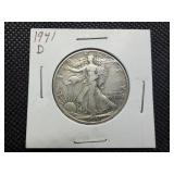 1941 D Silver Walking Liberty Half Dollar