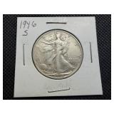 1946 S Silver Walking Liberty Half Dollar