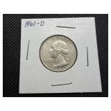 1961 D Silver Washington Quarter