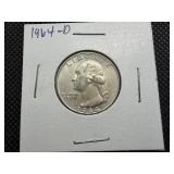 1964 D Silver Washington Quarter