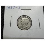1937 S Silver Mercury Dime