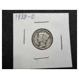 1938 D Silver Mercury Dime
