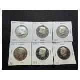 Six Kennedy Half Dollars - Very Nice Condition 1970 S, 1971 S, 1974 S, 1976 S, 1978 S, 1979 S