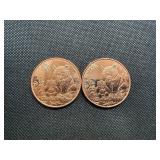 Two Copper 1 oz Rounds Panda Design
