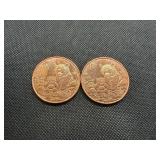 Two Copper 1 oz Rounds Panda Design