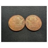Two Copper 1 oz Rounds Panda Design
