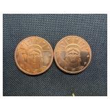 Two Copper 1 oz Rounds Liberty Design