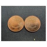 Two Copper 1 oz Rounds Liberty Design