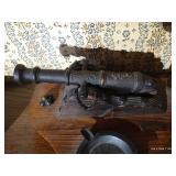 Metal Cannon on Wooden Base - 11" Wide