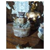 Misc. Decor Lot - Figurines, Engraved Coffee Pot with Handle, Etc.