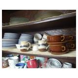 Shelf of Stoneware - Mikasa Blue Hill Plates & Cups & Other Mugs & Bowls