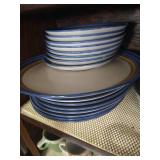 Shelf of Stoneware - Mikasa Blue Hill Plates & Cups & Other Mugs & Bowls