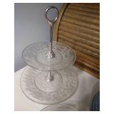Small, 2-Tiered Snack Tray, Cheese/Butter Cloche, & (8) Salad Plates