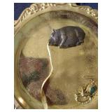 Tray With Vintage Metal Pig Measuring Tape & Makeup Brush Set