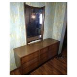 Mid-Century Modern Dresser with Louvered Drawers & Mirror