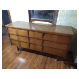 Mid-Century Modern Dresser with Louvered Drawers & Mirror