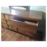 Mid-Century Modern Dresser with Louvered Drawers & Mirror
