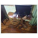 TV With Rolling Table, Shelf, Shoe Racks, & Cell Phones