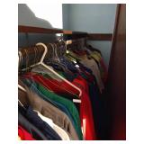 Contents of Closet - Dress Shirts, Sweaters, Polo Shirts, Sleeping Bag