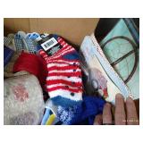 Box of Giveaway Items, Socks, Shirts