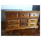 Wooden Jewelry Box & Contents