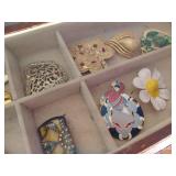 Wooden Jewelry Box & Contents