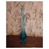 Blue Glass Swung Vase - 17" Tall