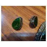 Very Pretty Matching Earrings & Pendant Set - Green Stone or Glass