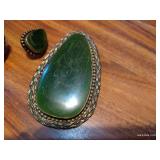 Very Pretty Matching Earrings & Pendant Set - Green Stone or Glass