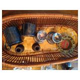 Basket of Misc. Candleholders, Ash Trays, Etc.