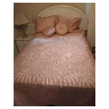 Pink Queen-Sized Bedspread, (2) Pillow Shams, & (2) Round Pillows