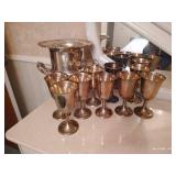 Silver-Plated Ice Bucket, (8) Matching Goblets, & (1) Unmatched Goblet