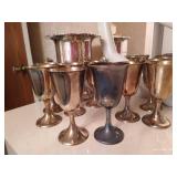 Silver-Plated Ice Bucket, (8) Matching Goblets, & (1) Unmatched Goblet