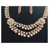 Vintage Rhinestone Costume Jewelry Necklace & Earrings