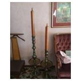 Etched Brass Floor Candle Holders with Wooden Decorative Candles