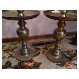 Etched Brass Floor Candle Holders with Wooden Decorative Candles
